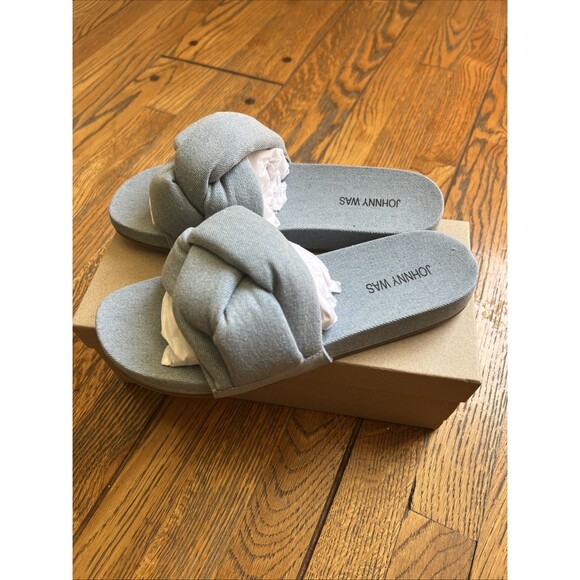 NEW $198 Johnny Was Ojai Sandal Size 10 Women's Blue Denim Slide Sandal - Picture 2 of 9